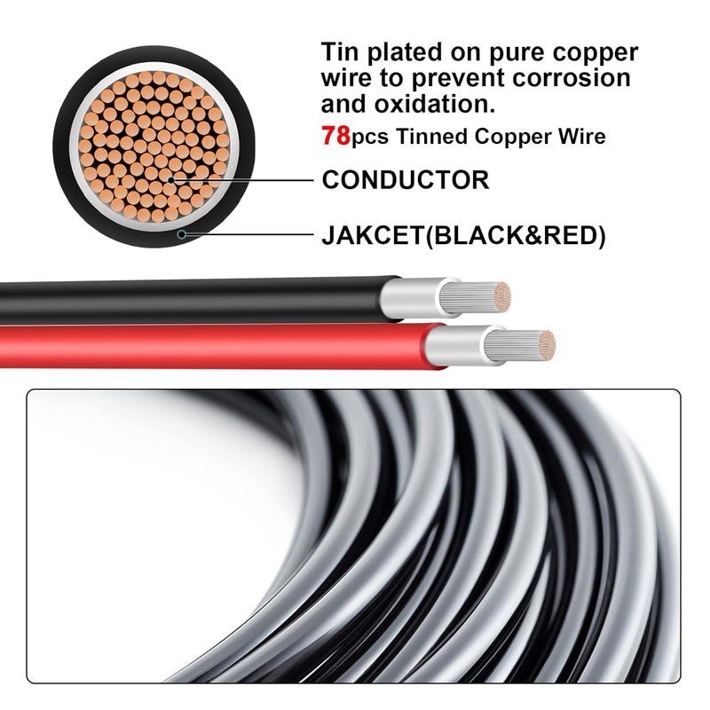 Geosiry كابل تمديد للطاقة الشمسية بطول 10 أقدام وسمك 10AWG مع موصلات أنثوية وذكورية، كابل شمسية للألواح الشمسية، وحدات التحكم في الشحن ومولد الطاقة الشمسية (10AWG، 10FT) - Image 4